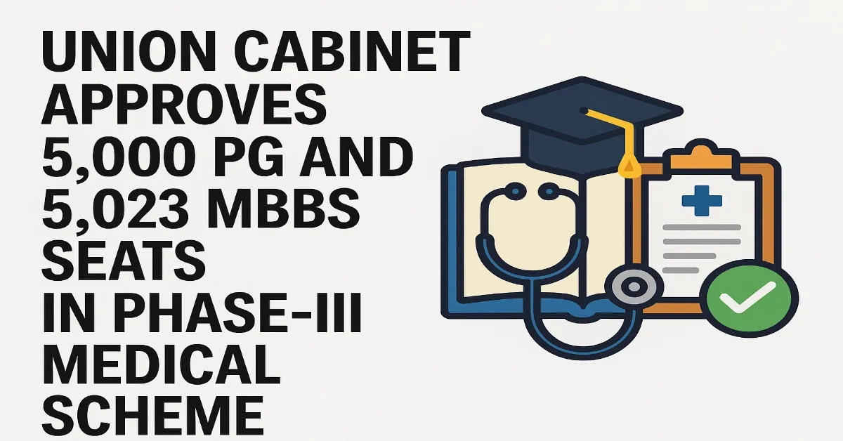 Phase-III medical scheme adds 5,000 PG and 5,023 MBBS seats to strengthen healthcare in India.
