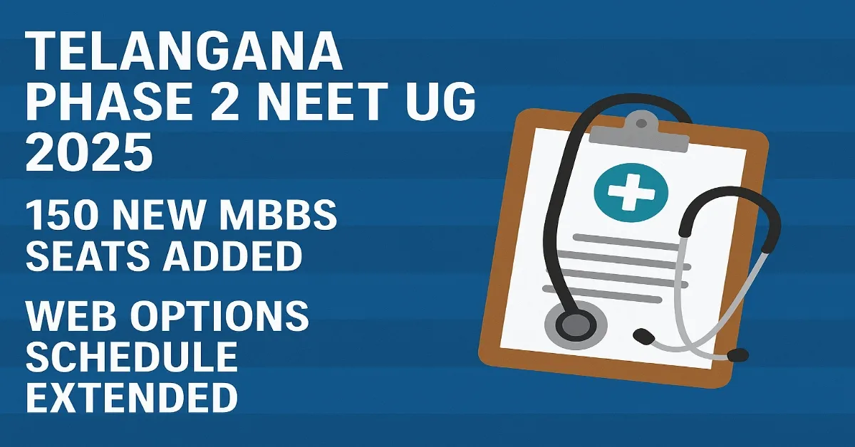 KNRUHS adds 150 MBBS seats; Phase 2 web options schedule extended.