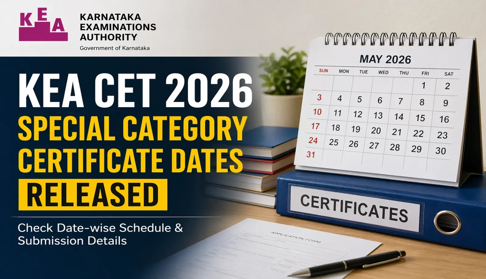 KEA CET 2026 Special Category Certificate Verification Schedule