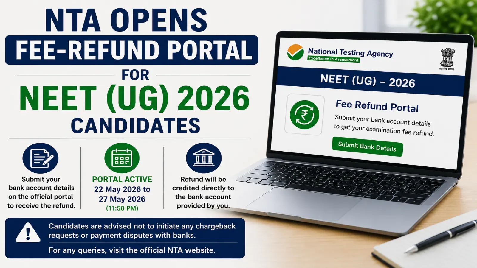 NTA Begins NEET UG 2026 Examination Fee Refund Process