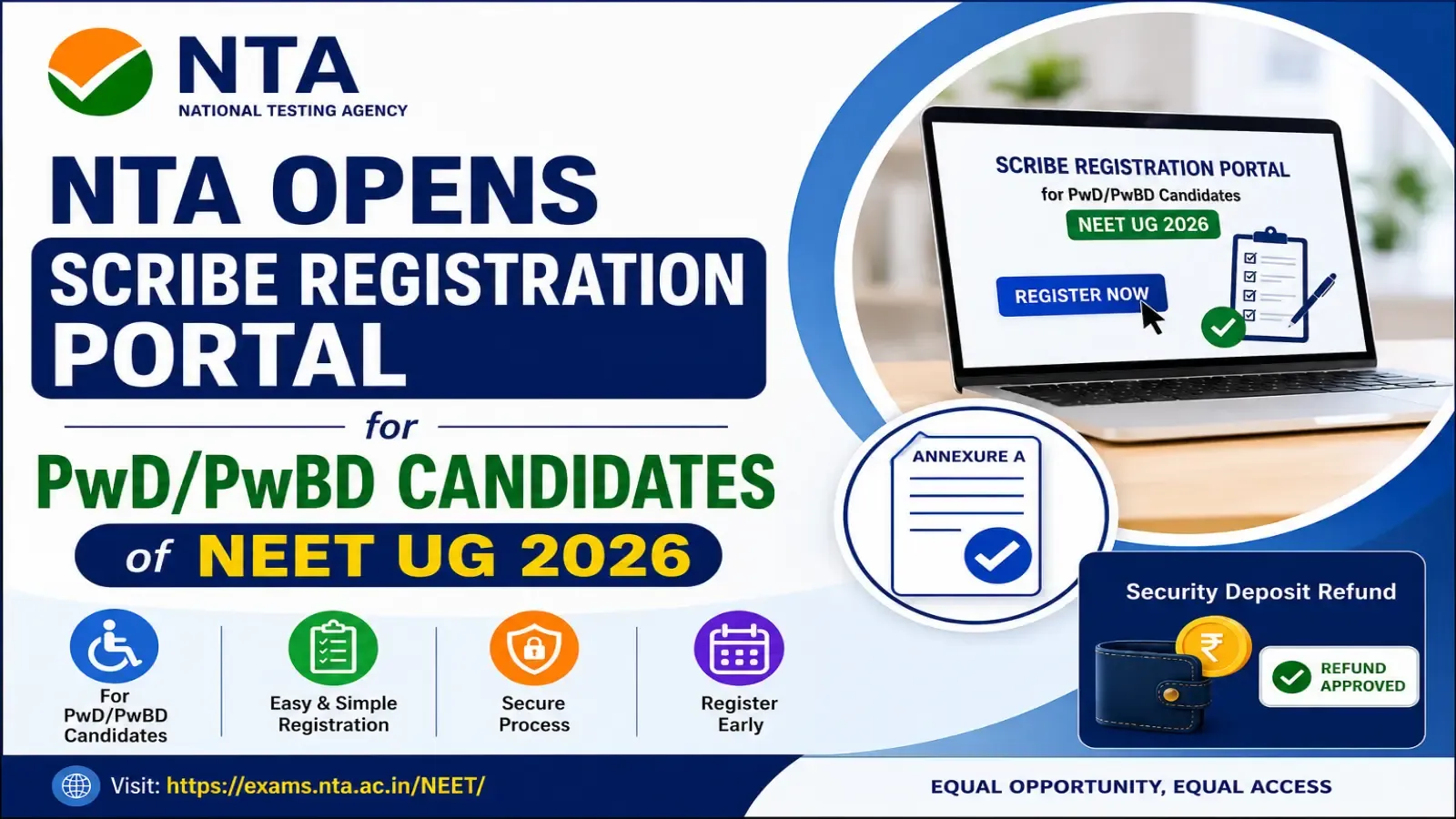 NTA opens scribe registration portal for PwD/PwBD candidates