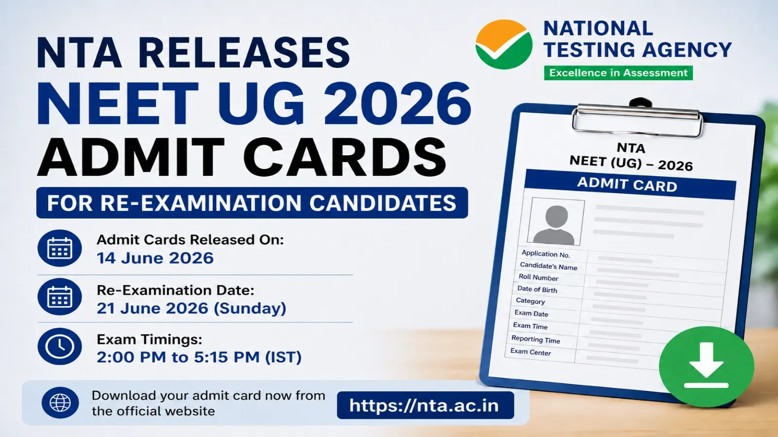 NTA Releases NEET UG Admit Card