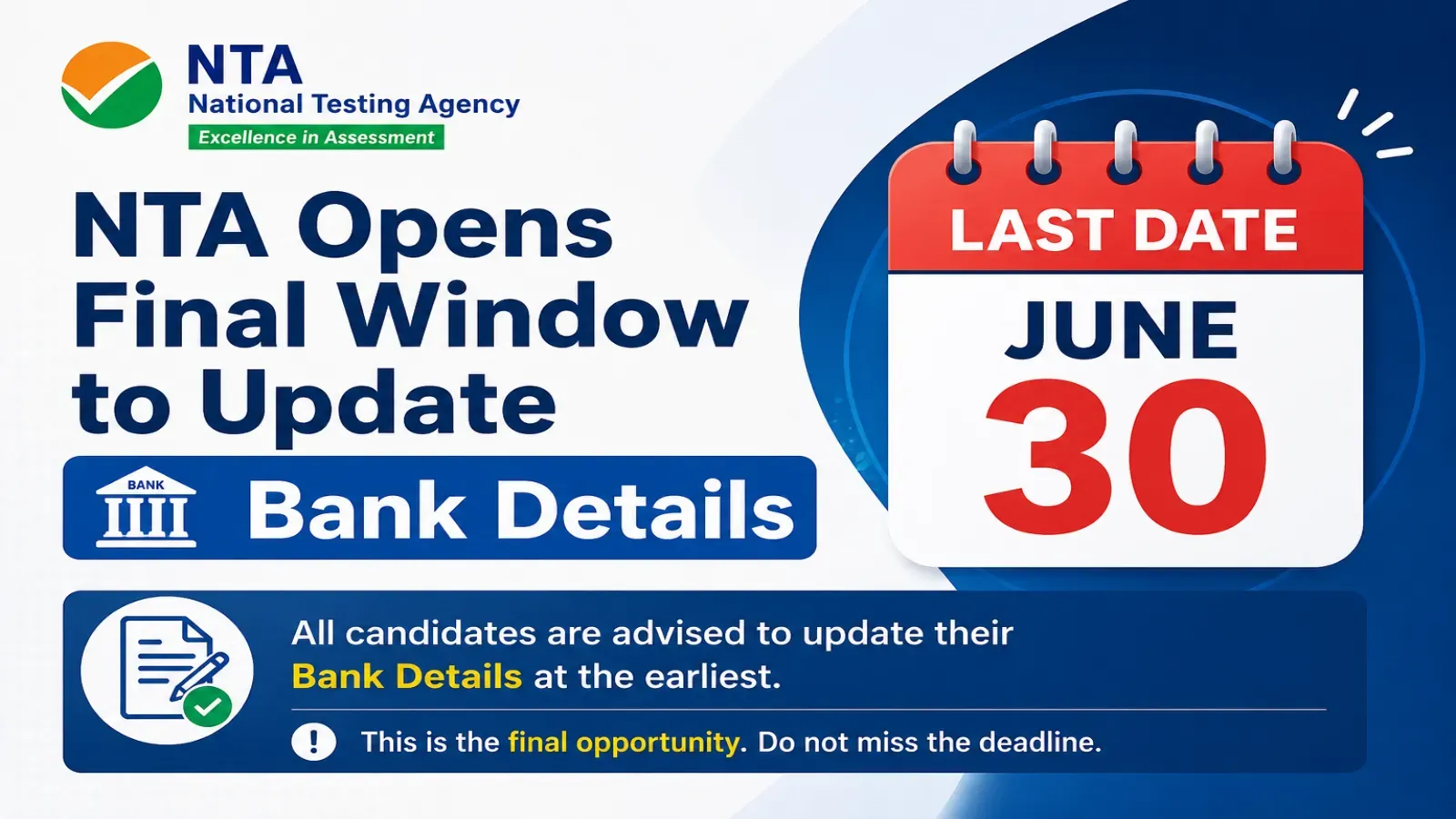 NTA Opens Final Window to Update Bank Details