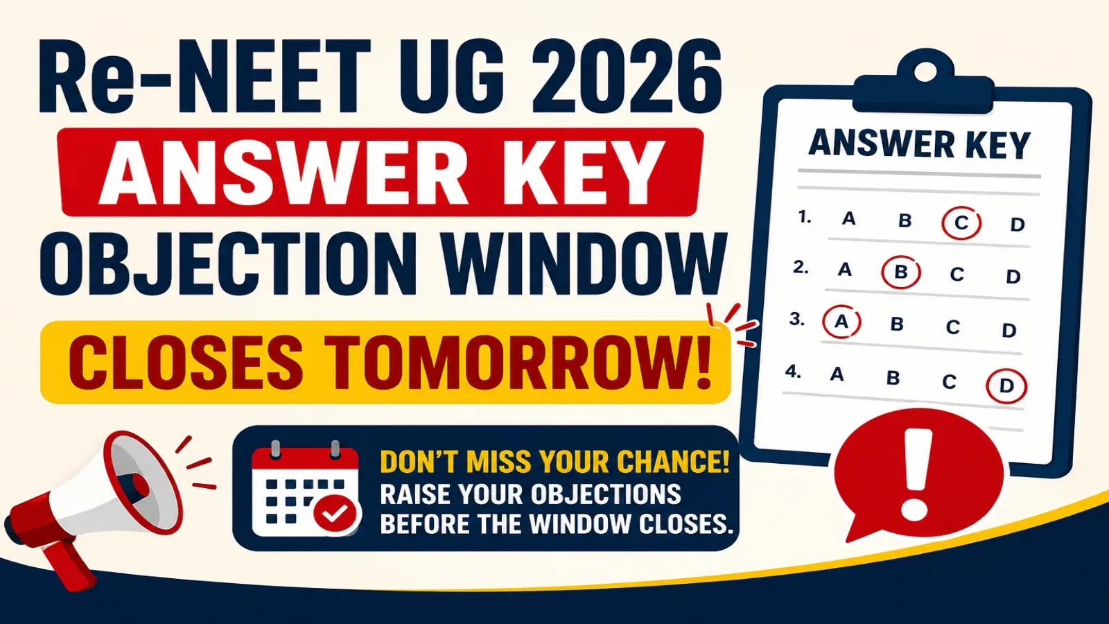 Re-NEET UG 2026 Answer Key Objection Window Closes Tomorrow