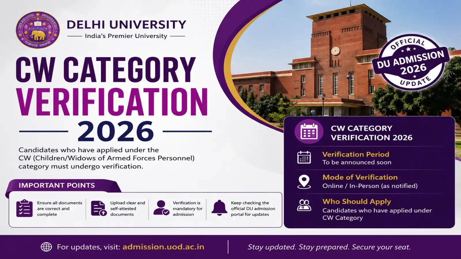 Delhi University CW Category Verification 2026