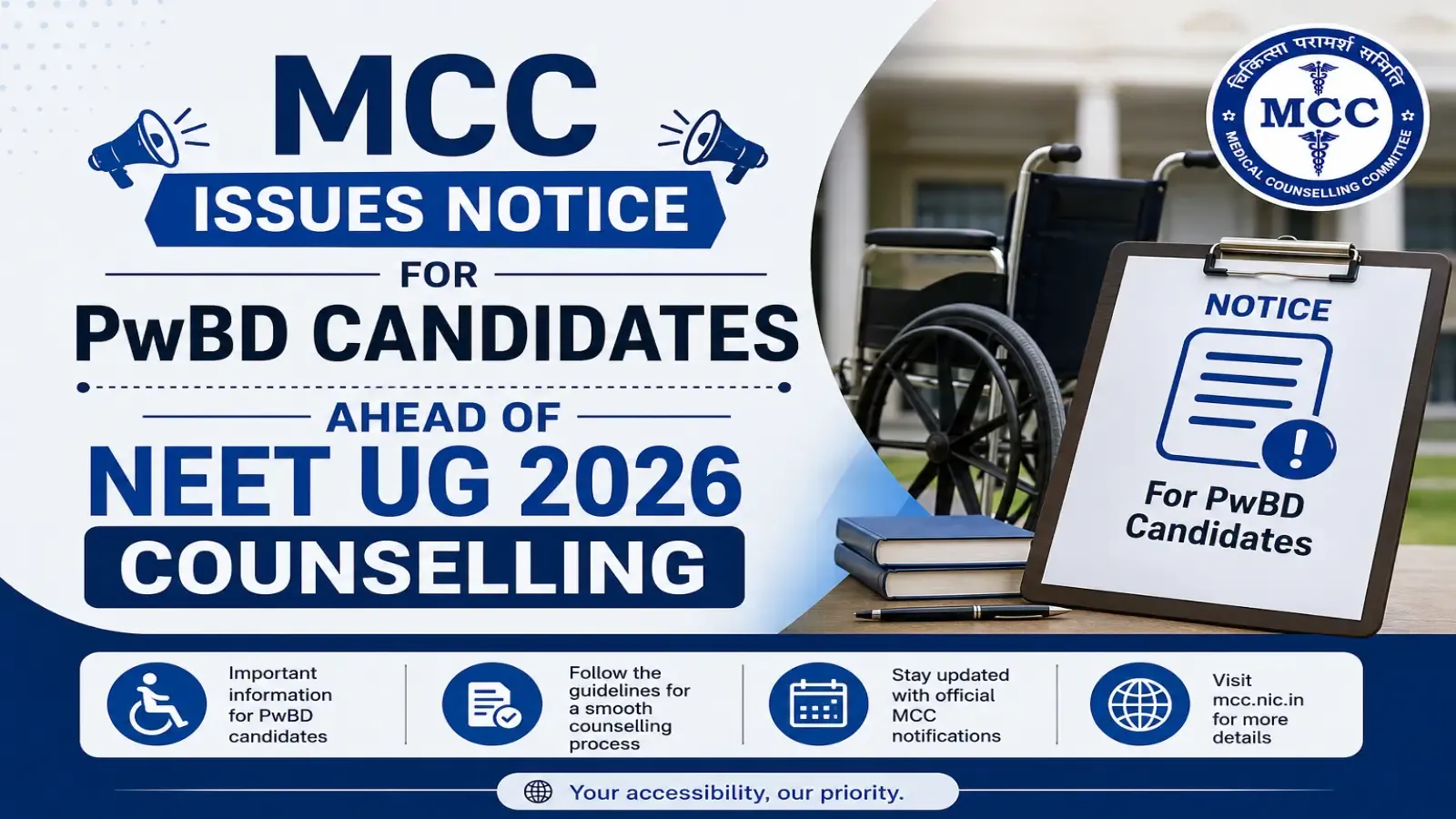 MCC Issues PwBD Guidelines for NEET UG 2026 Counselling