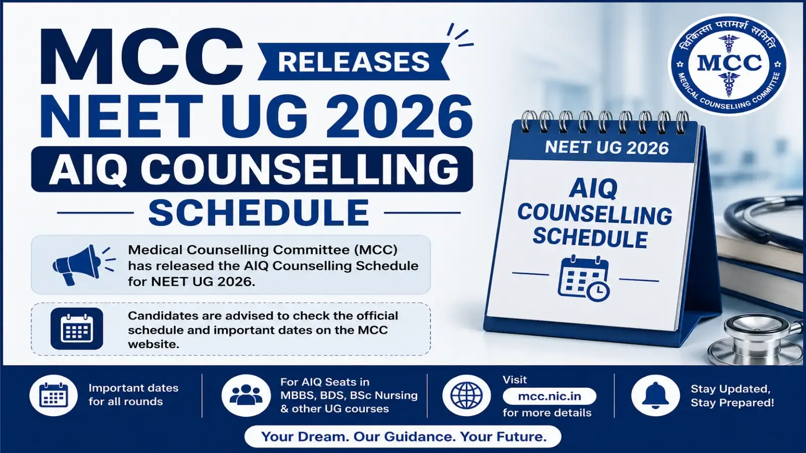 MCC Releases NEET UG 2026 AIQ Counselling Schedule