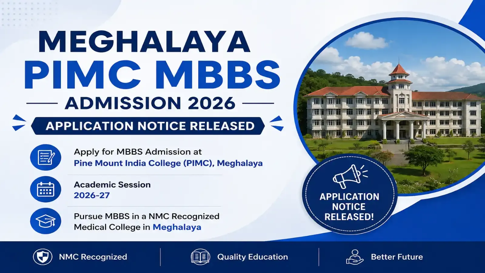 Meghalaya PIMC MBBS Admission 2026: Application Notice Released