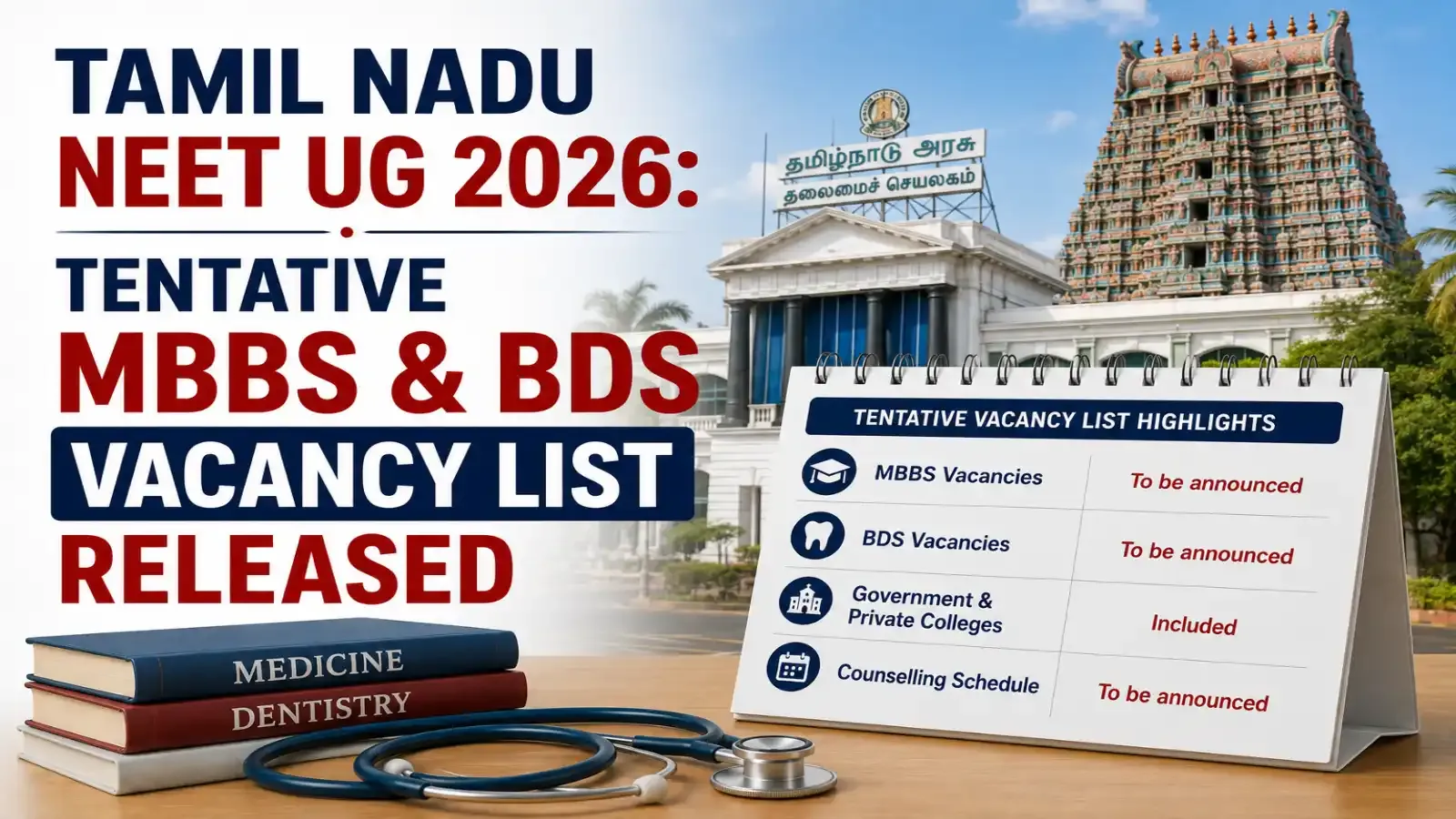 Tamil Nadu NEET UG 2026: Tentative MBBS & BDS Vacancy List Released