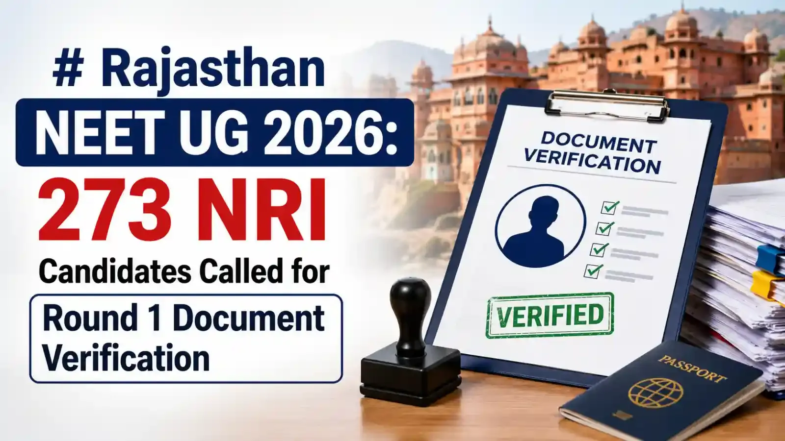 Rajasthan NEET UG 2026 Round 1 verification list for 273 NRI candidates has been released. Get RMGOE's help reviewing your documents before verification day.