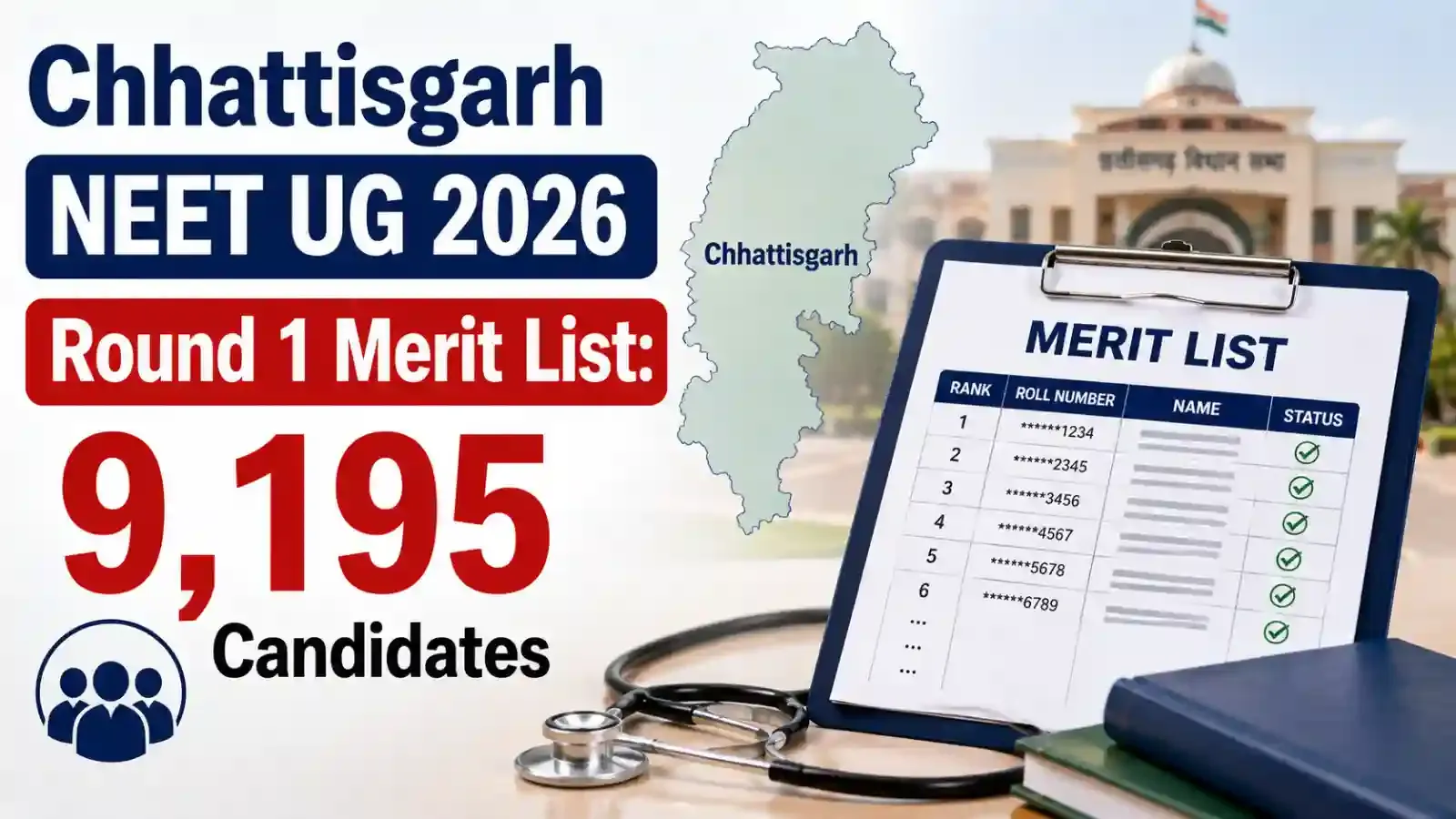 Chhattisgarh NEET UG 2026 Round 1 Merit List Released - 9,195 Candidates