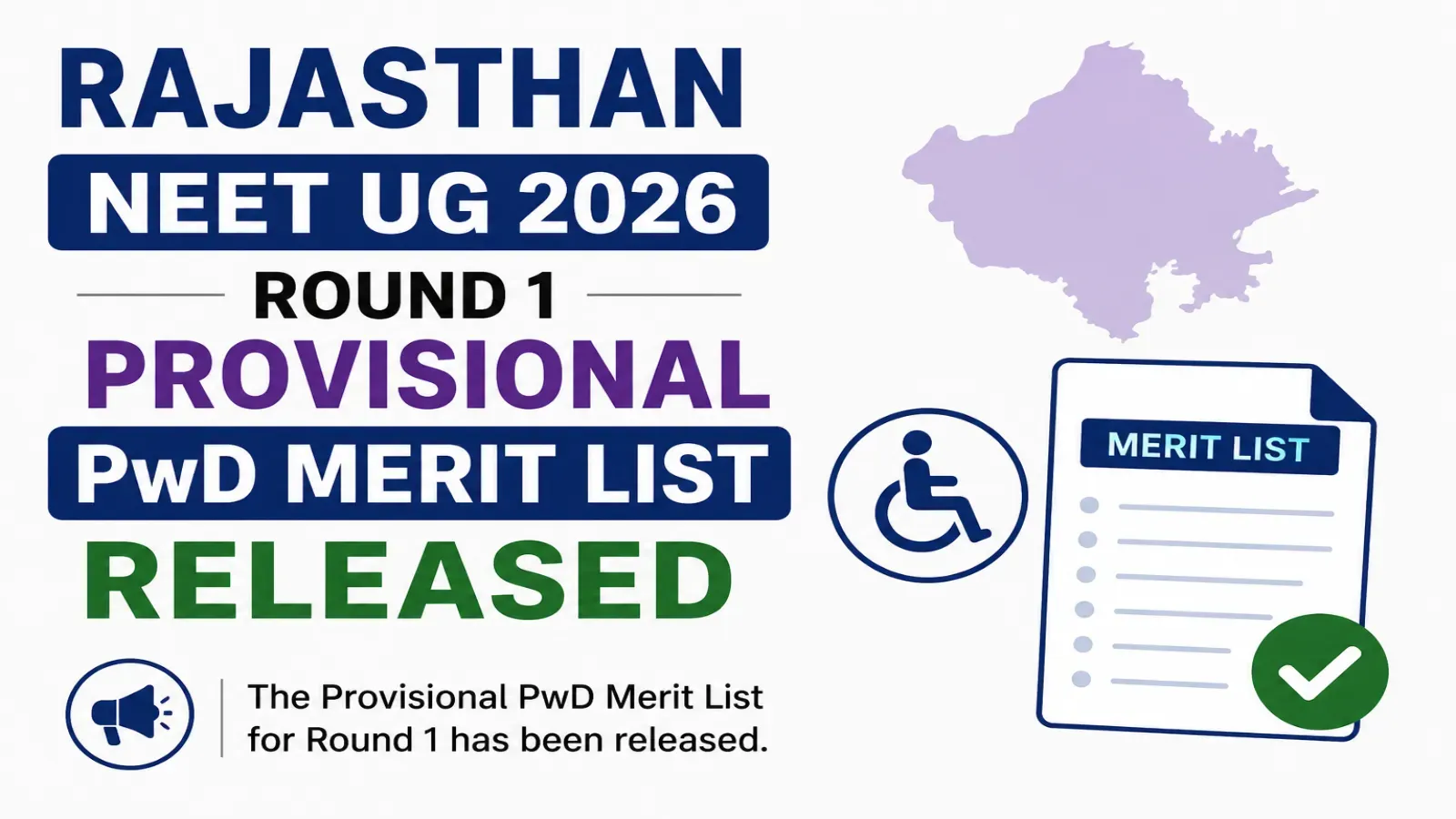 Rajasthan NEET UG 2026 Round 1 Provisional PwD Merit List Released