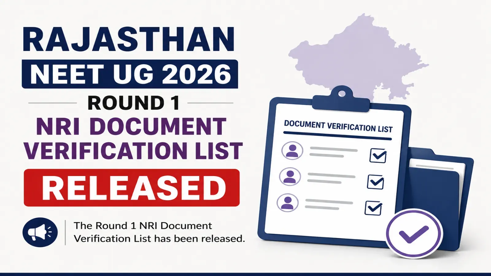Rajasthan NEET UG 2026 Round 1 NRI Document Verification List Released