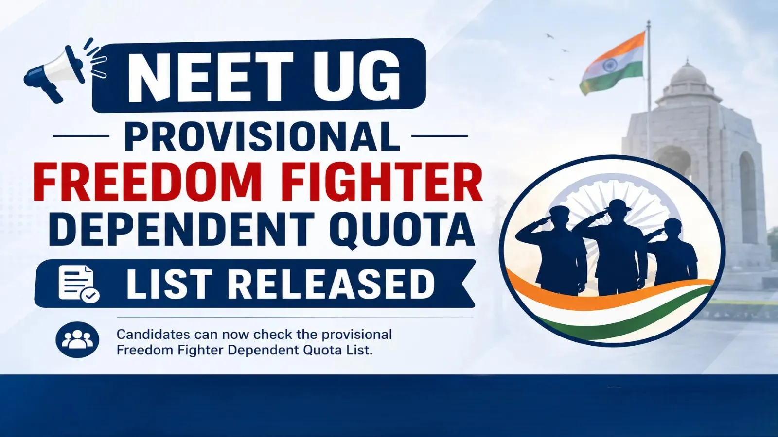 UK NEET 2026 Round 1 List released under the Freedom Fighter Quota.