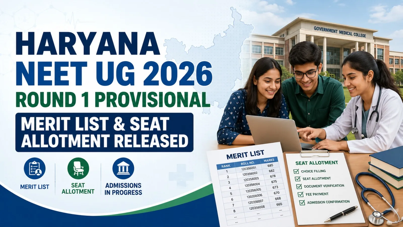 Haryana NEET UG Round 1 Provisional Merit List & Seat Allotment Released