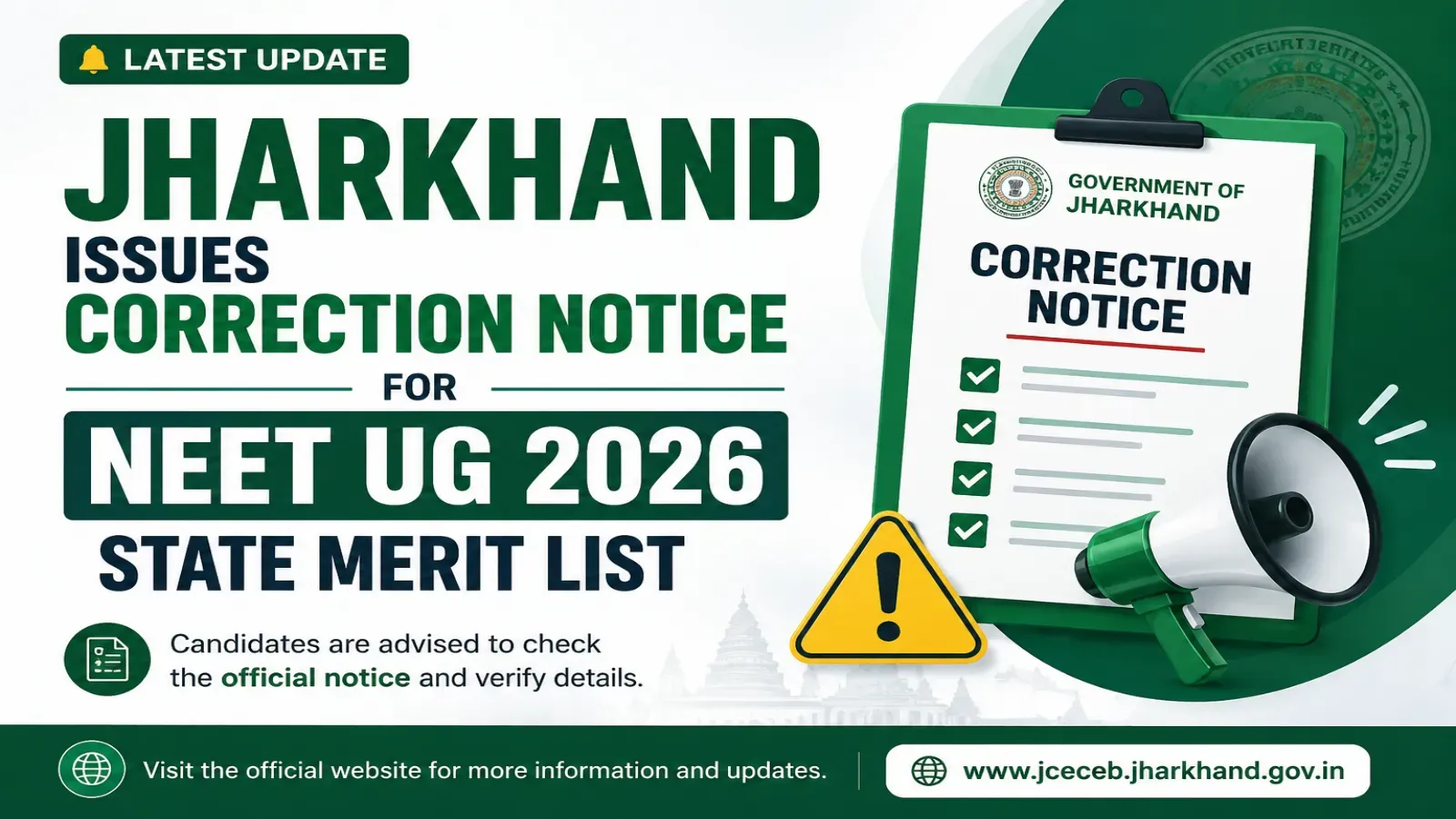 Jharkhand Issues Correction Notice for NEET UG 2026 State Merit List