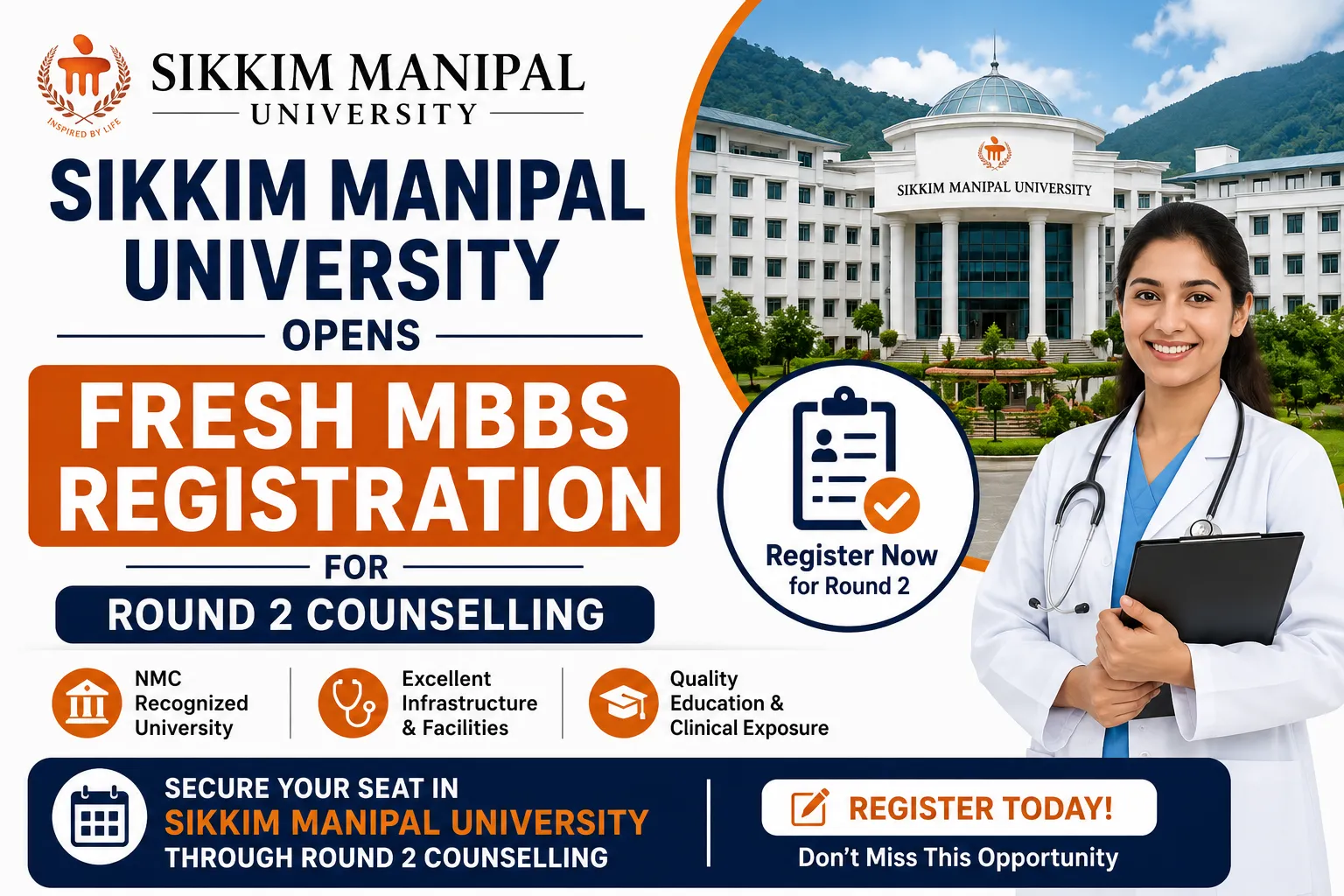 Sikkim Manipal University Opens Fresh MBBS Registration for Round 2 Counselling