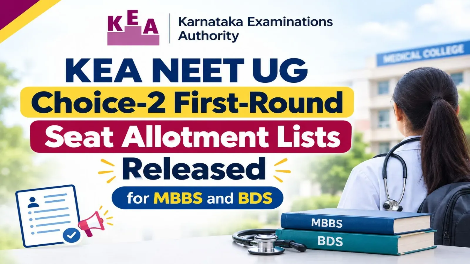 KEA NEET UG Choice-2 First-Round Seat Allotment Lists Released for MBBS and BDS