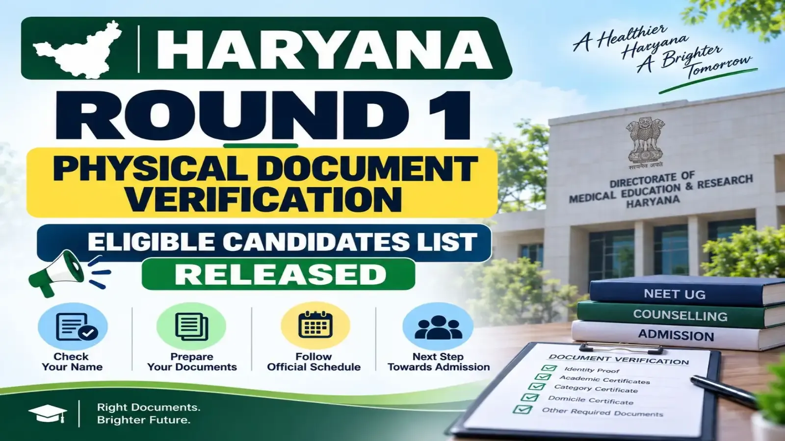 Haryana Round 1 Physical Document Verification Eligible Candidates List Released