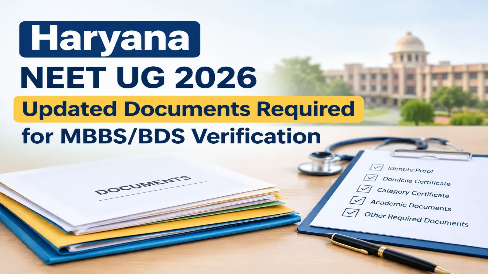 Haryana NEET UG Updated Documents Required for MBBS/BDS Verification