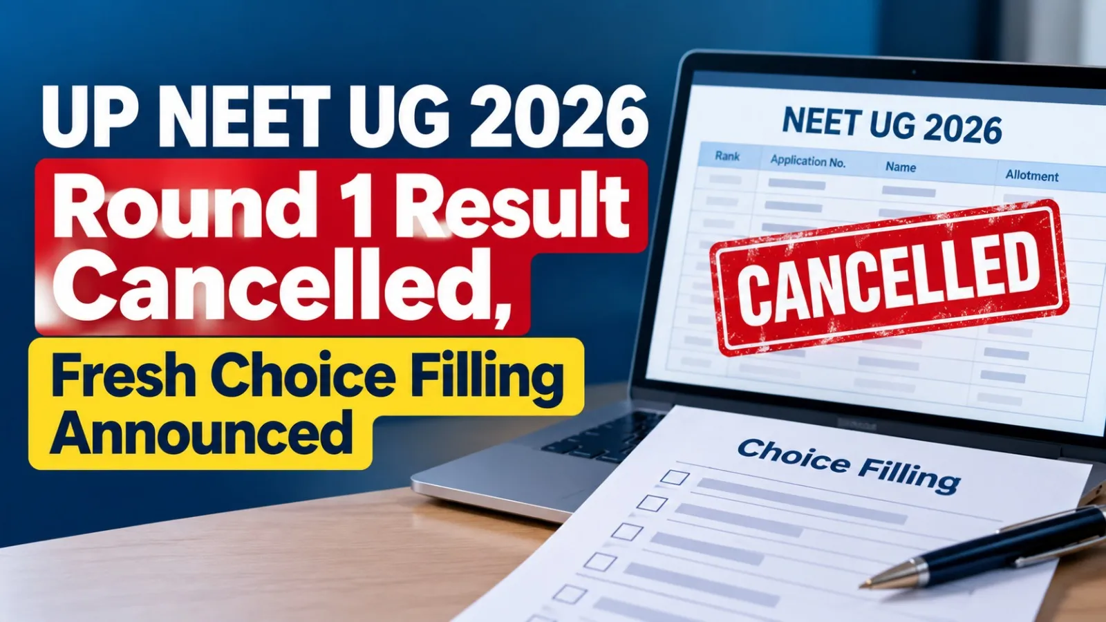 UP NEET UG 2026 Round 1 Result Cancelled, Fresh Choice Filling Announced