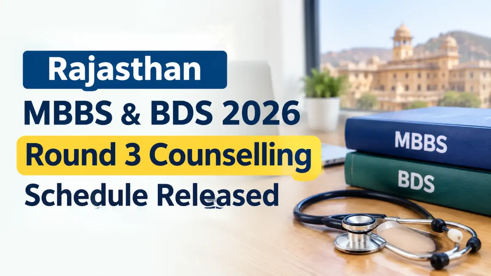 Rajasthan MBBS & BDS 2026 Round 3 Counselling Schedule Released, Candidates can now check the complete counselling dates, choice filling, seat allotment, and admission schedule.