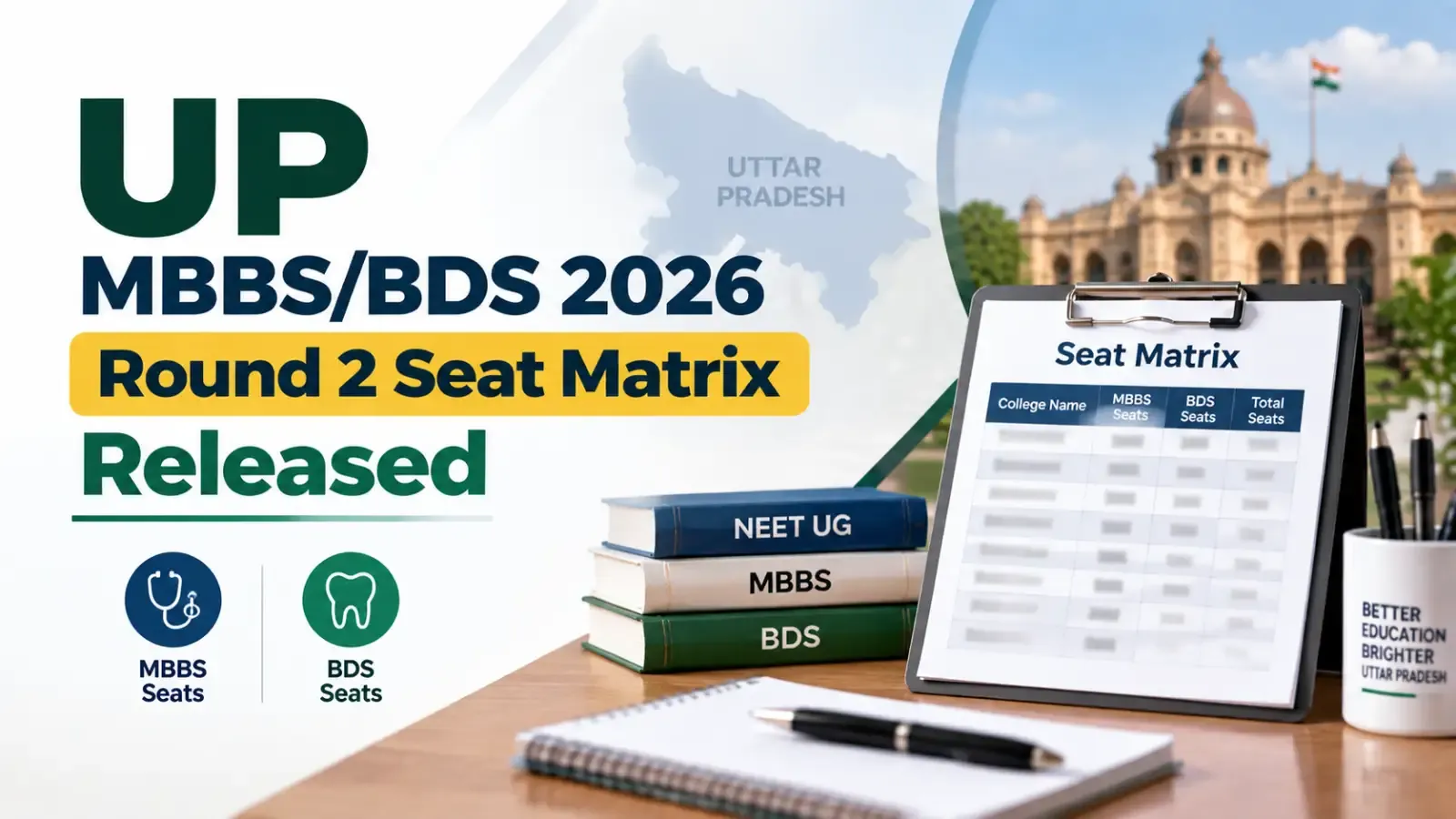 UP MBBS/BDS 2026 Round 2 Seat Matrix Released. Check the latest seat availability details.