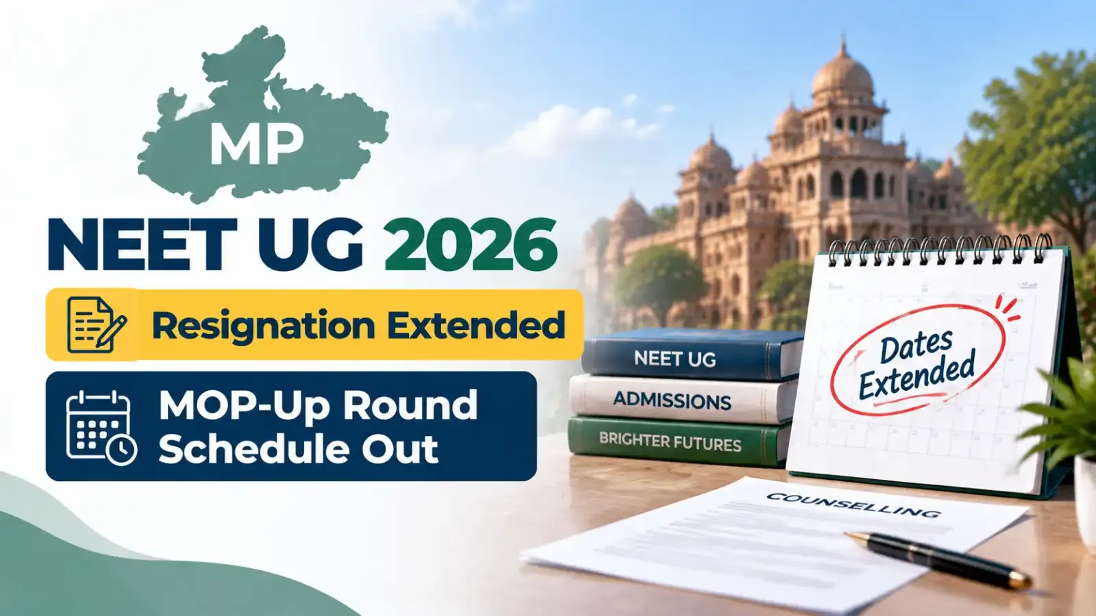 MP NEET UG 2026: Resignation Extended, MOP-Up Round Schedule Out. Stay updated with the latest counselling timeline.