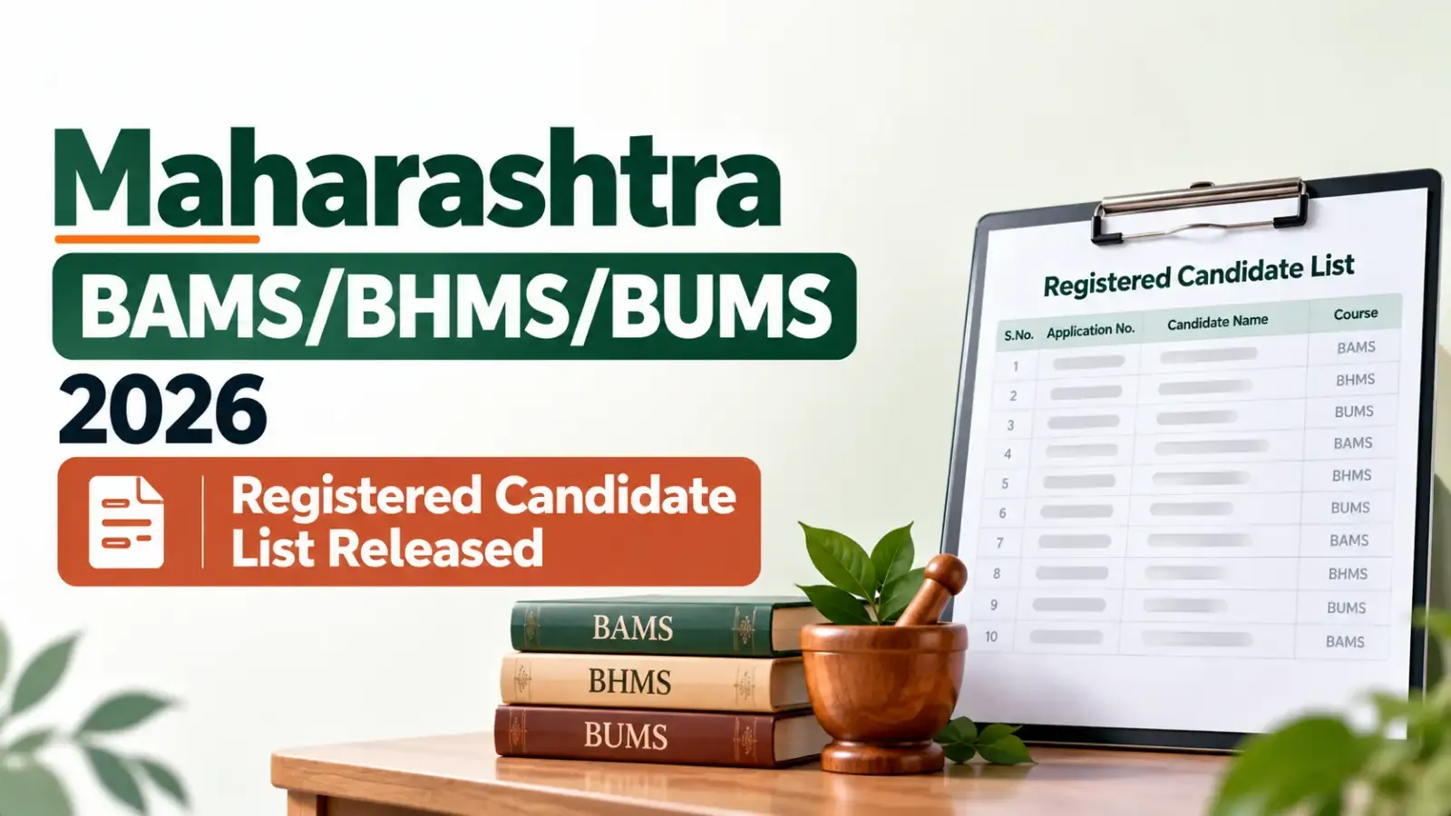 Maharashtra BAMS/BHMS/BUMS 2026 Registered Candidate List has been released. Candidates can check the list and verify their registration details for the counselling process.