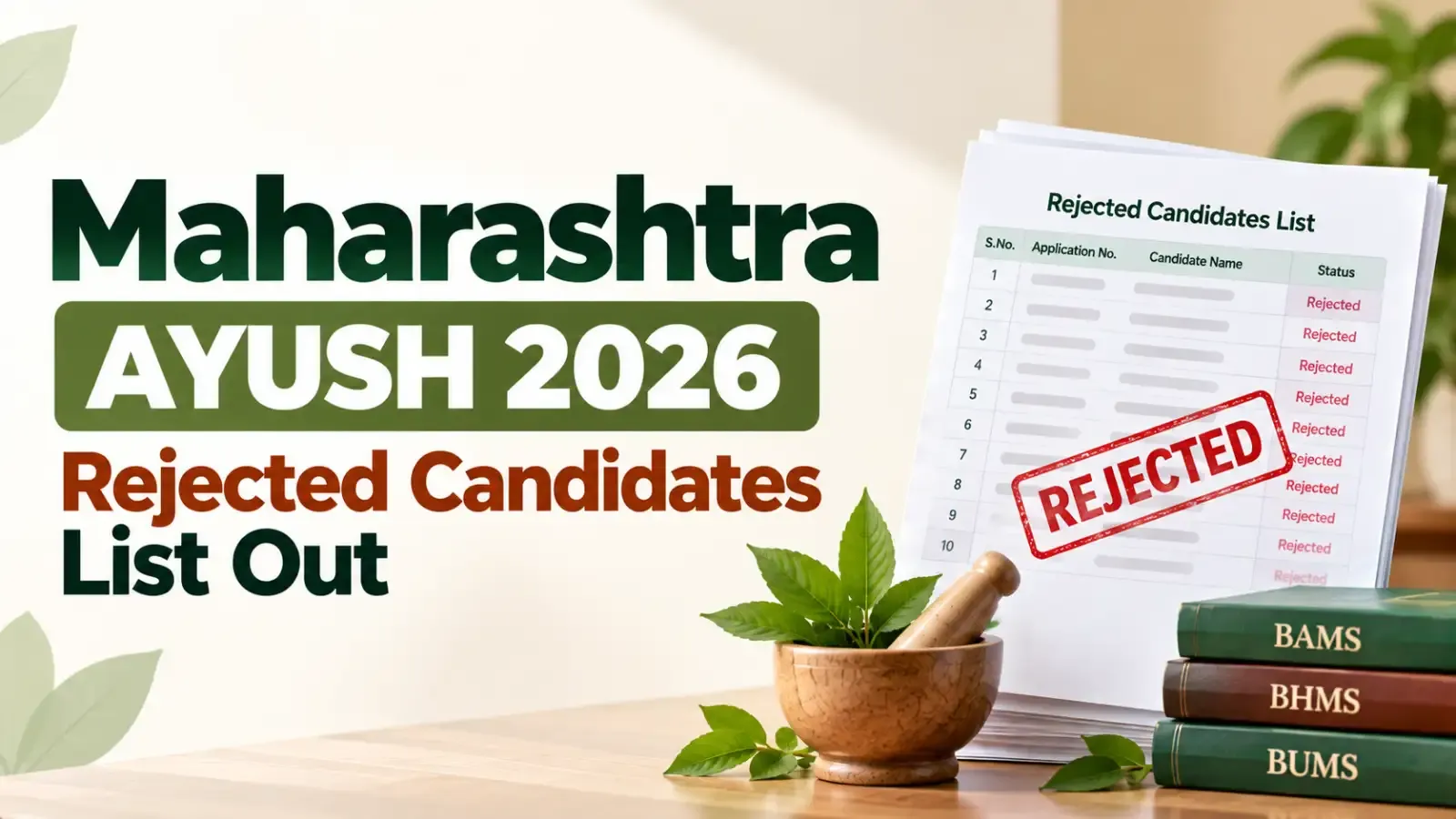 Maharashtra AYUSH 2026 Rejected Candidates List is now out. Candidates can check the list and verify their application status and counselling details.