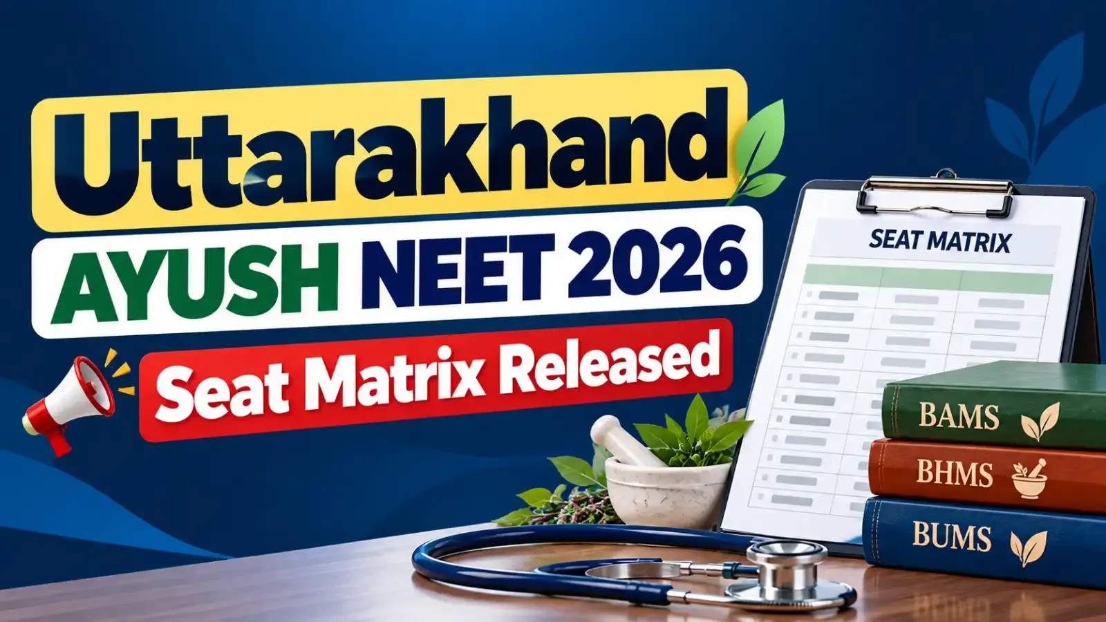 Uttarakhand AYUSH NEET 2026 Seat Matrix has been released. Candidates can check the available seats and college-wise details for BAMS, BHMS, and BUMS courses before proceeding with counselling.
