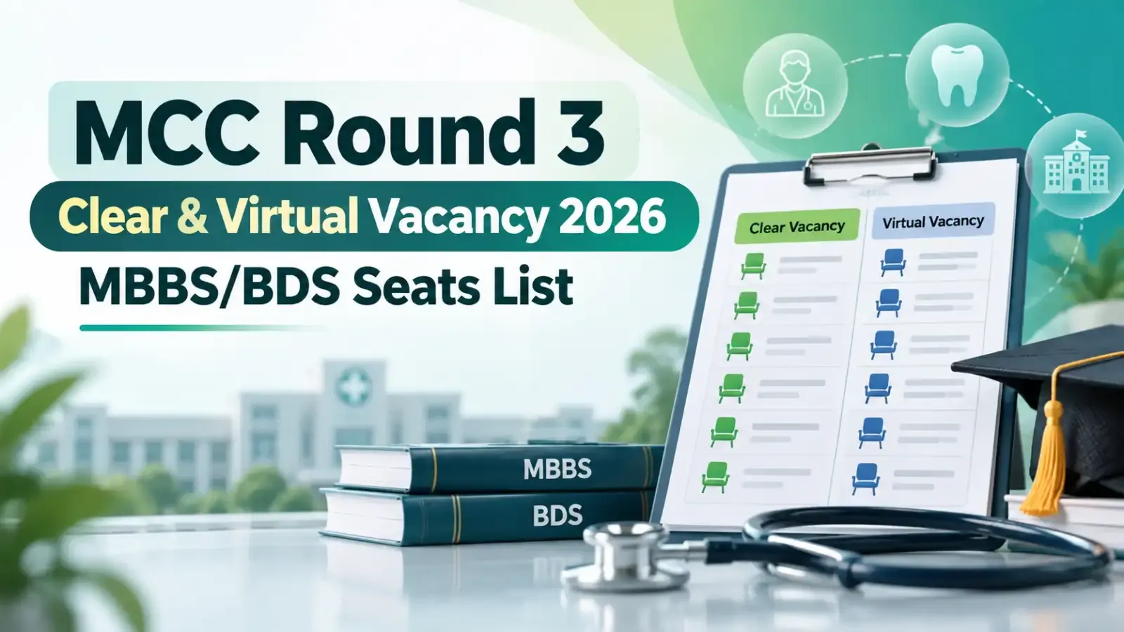 MCC Round 3 Clear & Virtual Vacancy 2026 seat list for MBBS and BDS has been released. Candidates can check the updated seat availability before participating in the Round 3 counselling process.