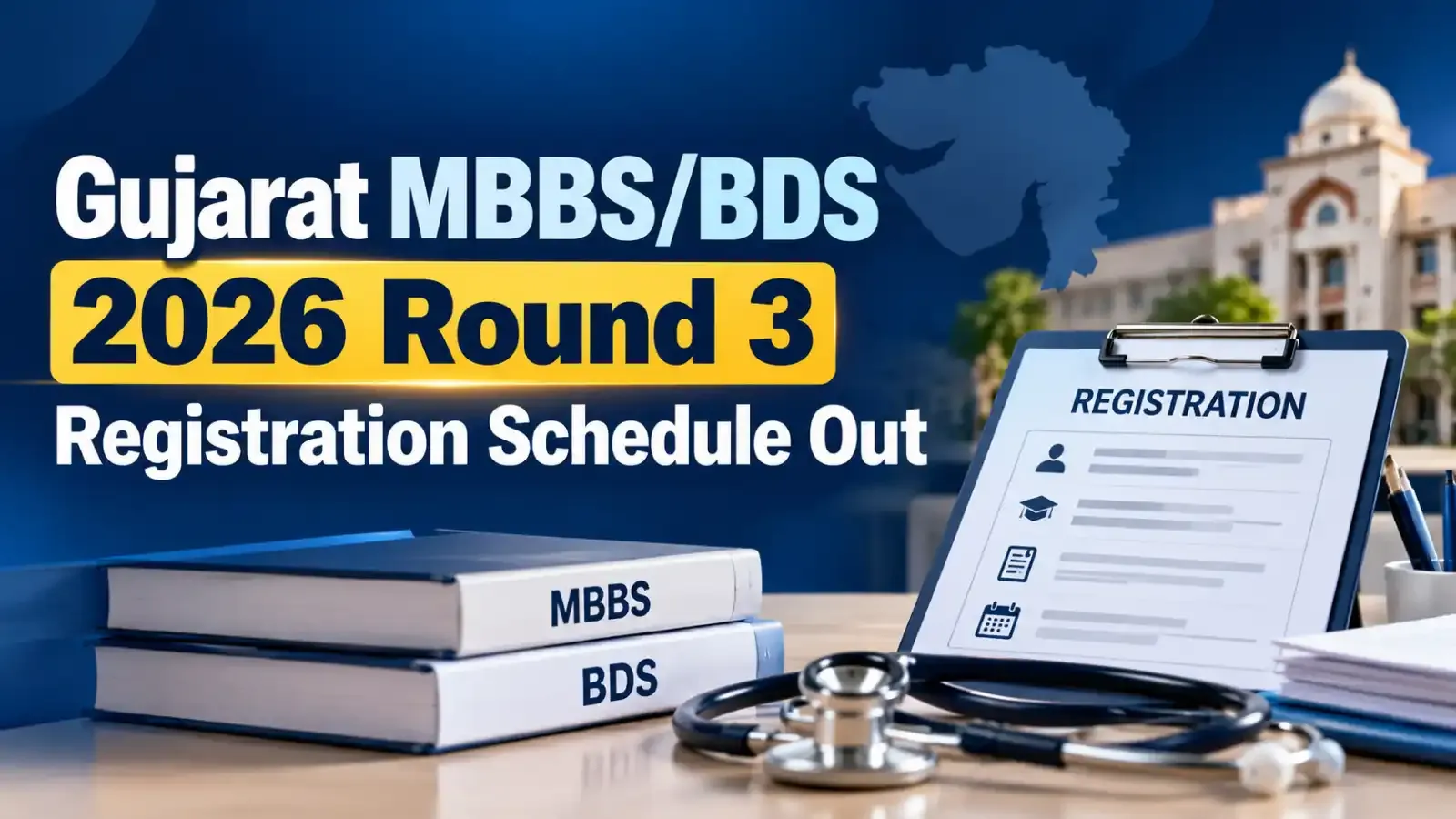 Gujarat MBBS/BDS 2026 Round 3 Registration Schedule has been released. Candidates can check the important registration dates and follow the prescribed schedule for the counselling process.