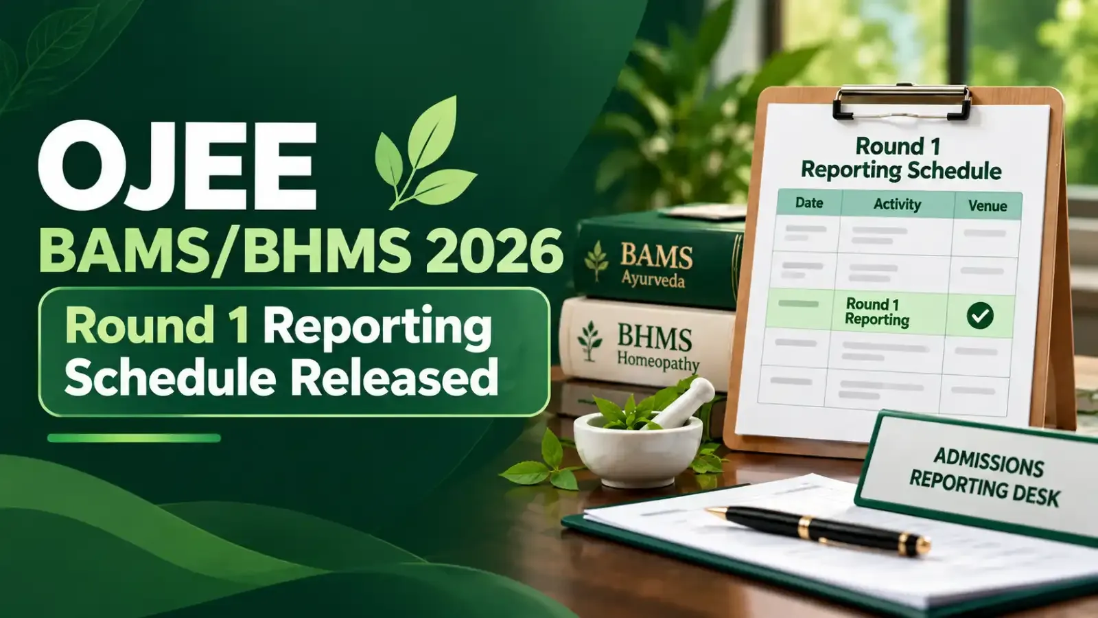 OJEE BAMS/BHMS 2026 Round 1 Reporting Schedule has been released. Candidates can check the reporting dates and follow the prescribed schedule and instructions for the admission process.