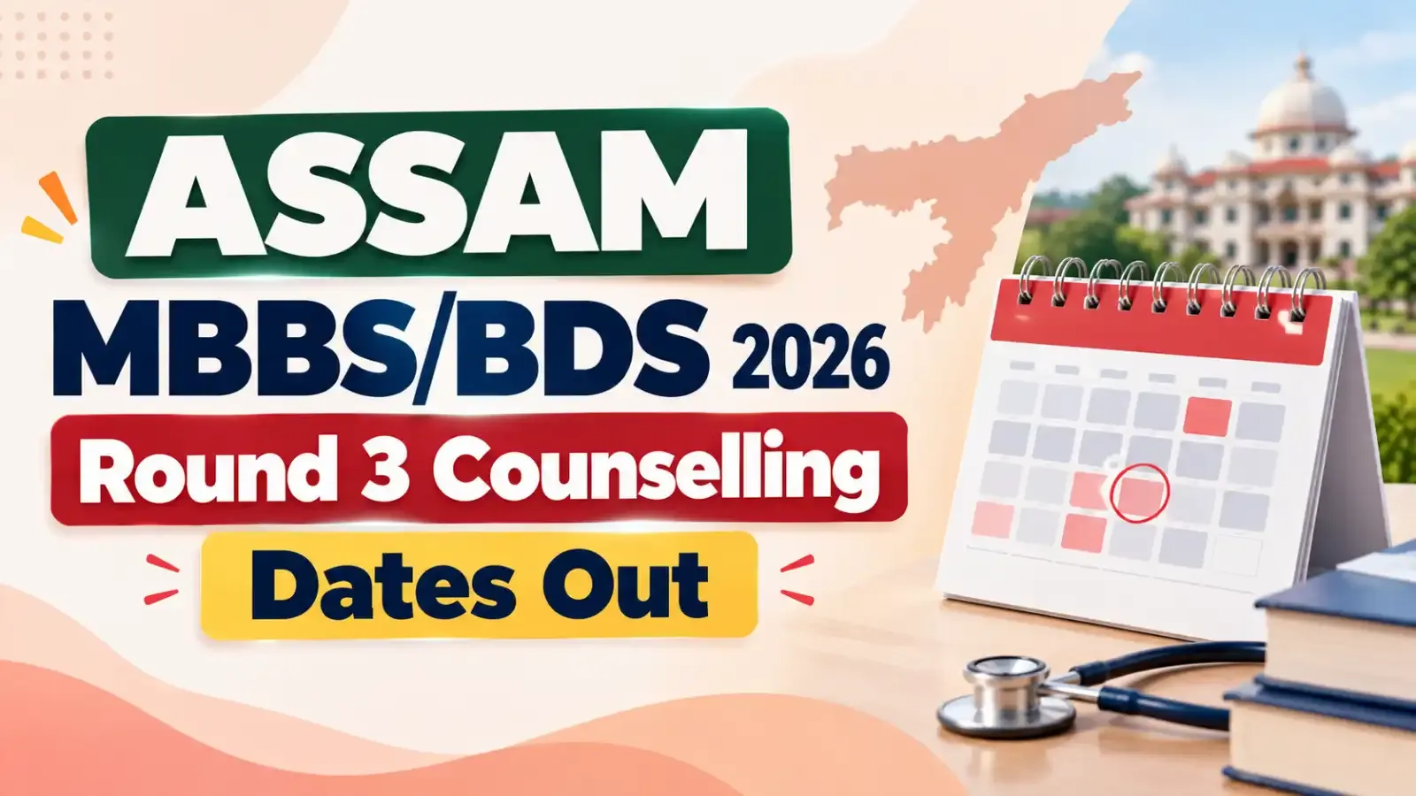 Assam MBBS/BDS 2026 Round 3 Counselling Dates have been released. Candidates can check the registration, choice filling, seat allotment, and reporting schedule.