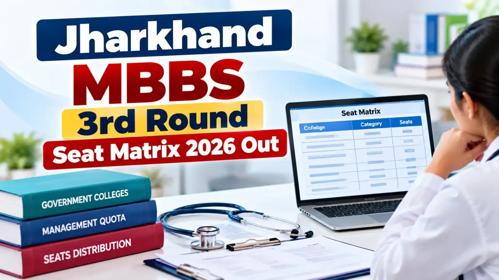Jharkhand MBBS 3rd Round Seat Matrix 2026 has been released. Candidates can check the updated college-wise seat availability and vacant seats for Round 3 counselling.