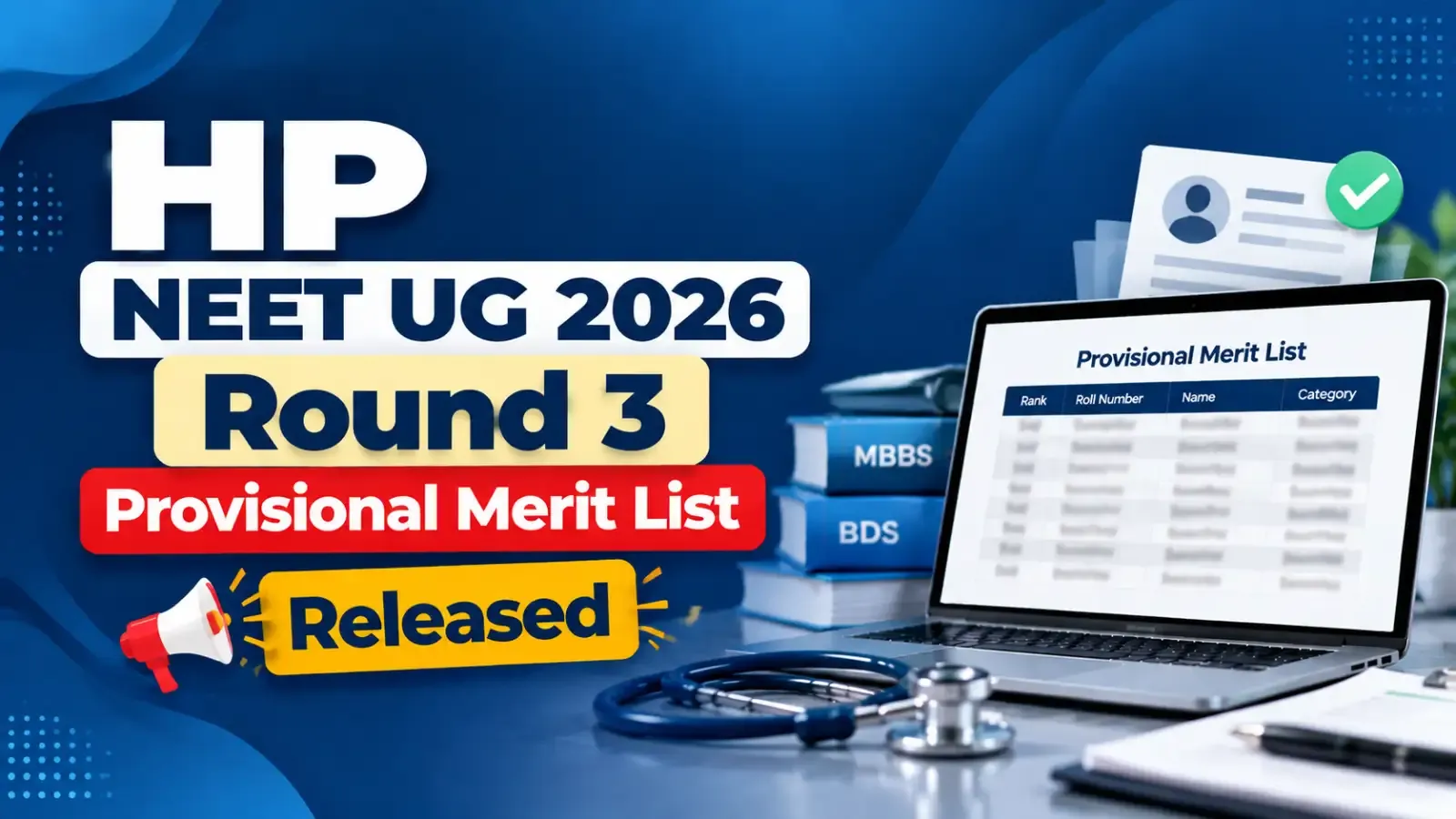 HP NEET UG 2026 Round 3 Provisional Merit List Released: Candidates can now check their provisional merit rank and other details through the official counselling portal.