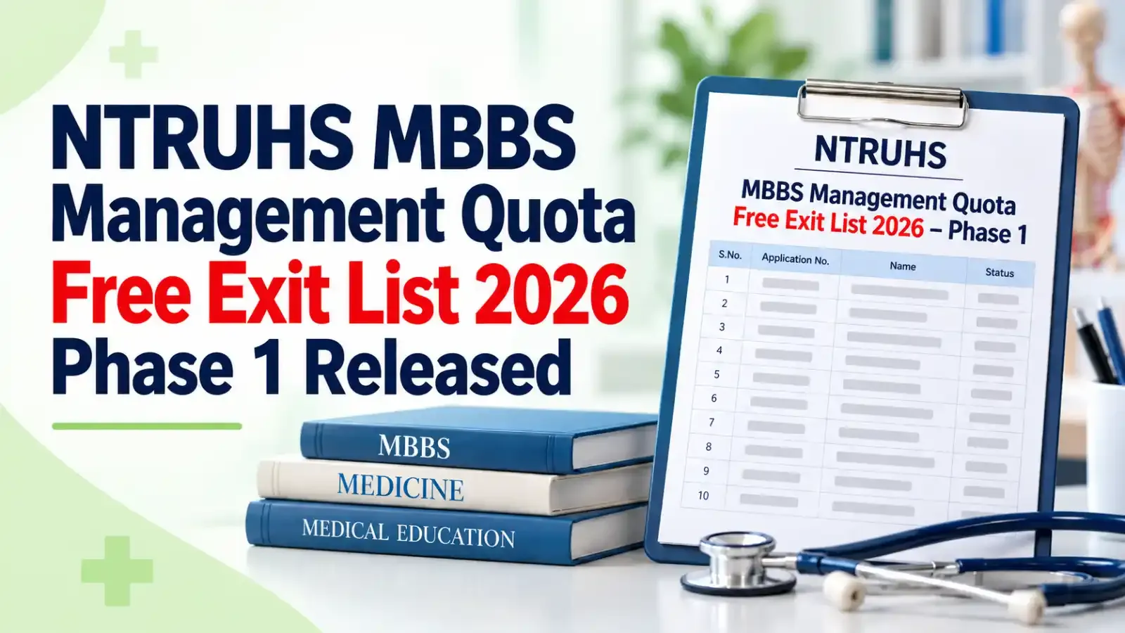 NTRUHS MBBS Management Quota Free Exit List 2026 Phase 1 has been released, featuring the list of candidates eligible for free exit under the management quota.