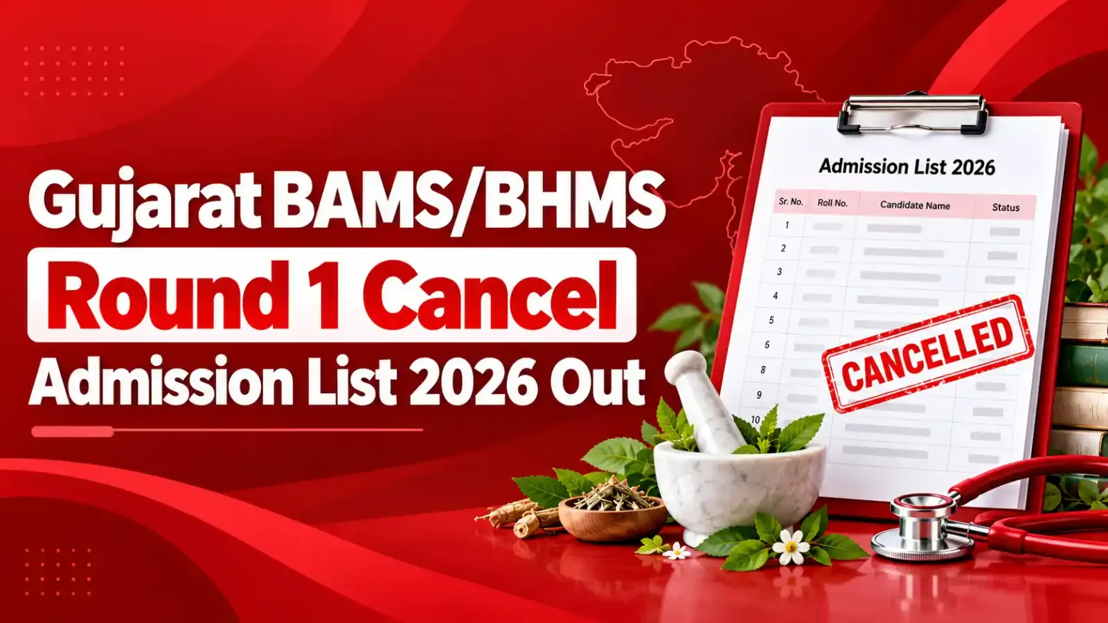 Gujarat BAMS/BHMS Round 1 Cancel Admission List 2026 is out, allowing candidates to check the list of admissions cancelled during Round 1 of AYUSH counselling.