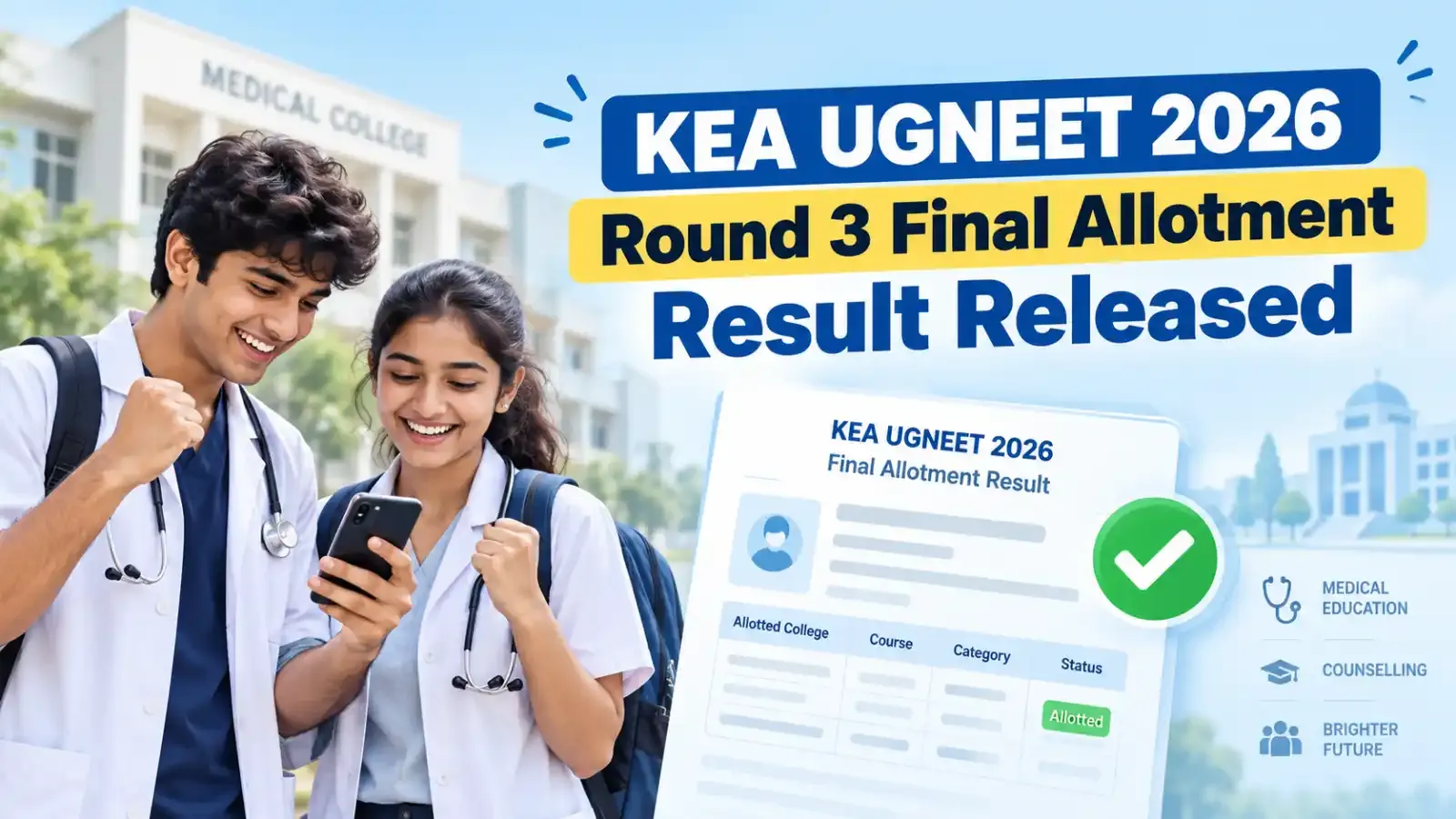 KEA UGNEET 2026 Round 3 Final Allotment Result has been released. Candidates can now check their final seat allotment status and proceed with the next counselling steps.