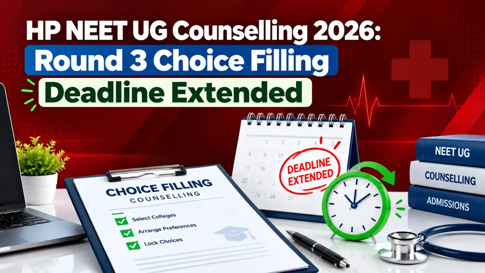 HP NEET UG Counselling 2026 Round 3 choice filling deadline has been extended. Candidates should complete and lock their choices within the revised timeline to avoid missing the counselling process.