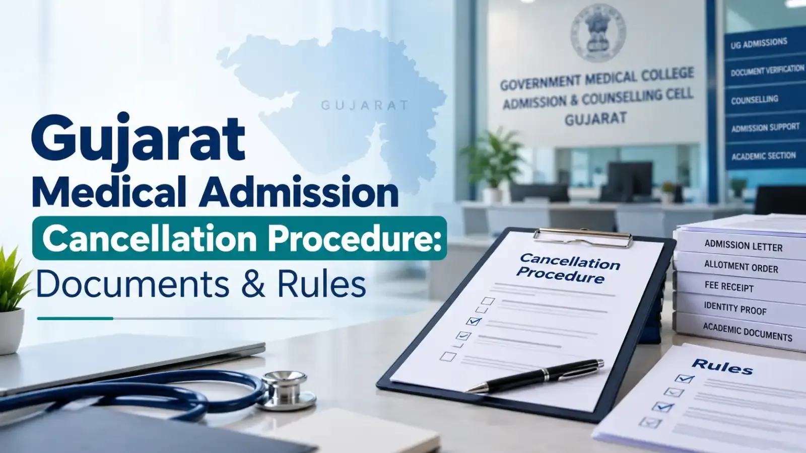 Gujarat Medical Admission Cancellation Procedure explained - check the required documents, cancellation steps and refund process carefully before withdrawing your allotted seat.