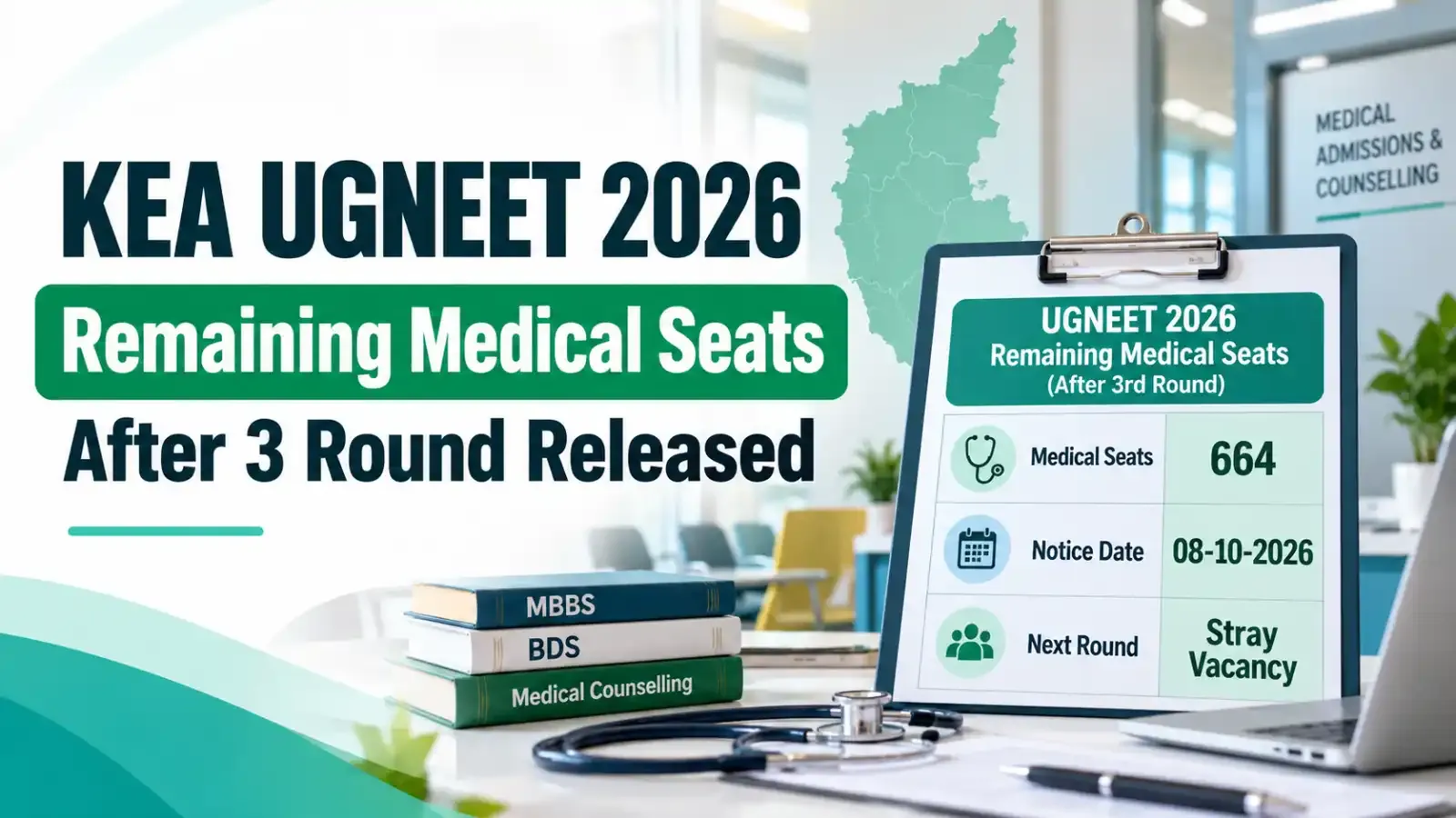 Karnataka UGNEET 2026 remaining seats after Round 3 are now out. Candidates can check the latest seat availability and plan their next counselling move accordingly.