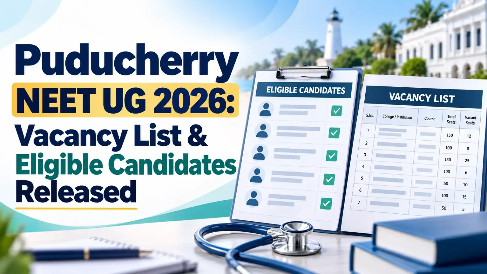 Puducherry NEET UG 2026 vacancy list and eligible candidates list have been released. Candidates can check the updated vacancies and eligibility status before the next counselling process.