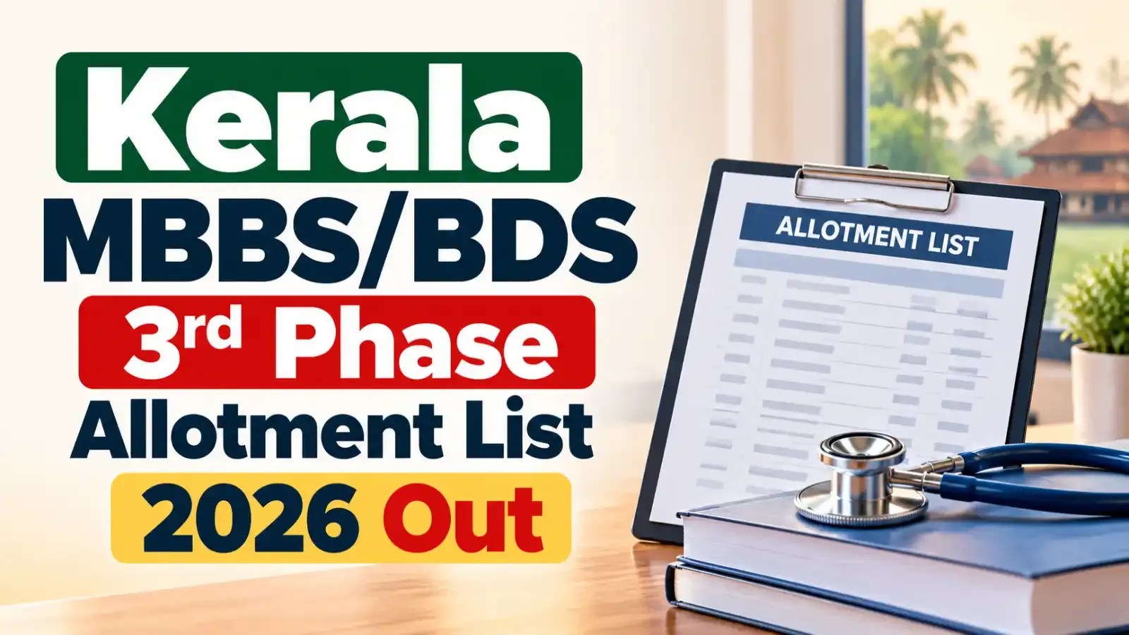 Kerala MBBS/BDS 3rd Phase Allotment List 2026 has been released. Candidates can now check the allotment list and follow the next admission and reporting steps within the given schedule.