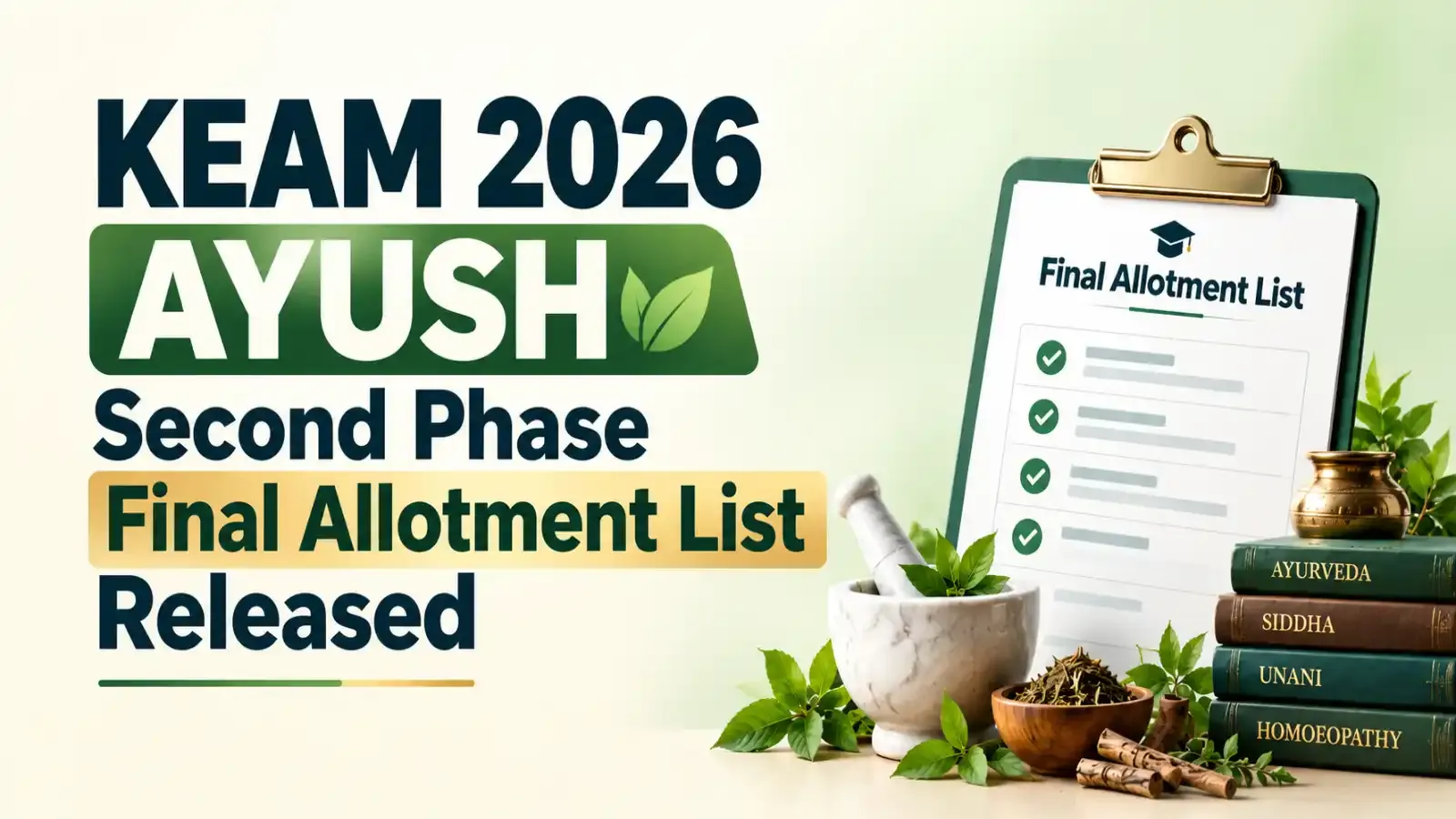 KEAM 2026 AYUSH Second Phase Final Allotment List Released! Candidates can now check their allotted colleges and seat status for admission.