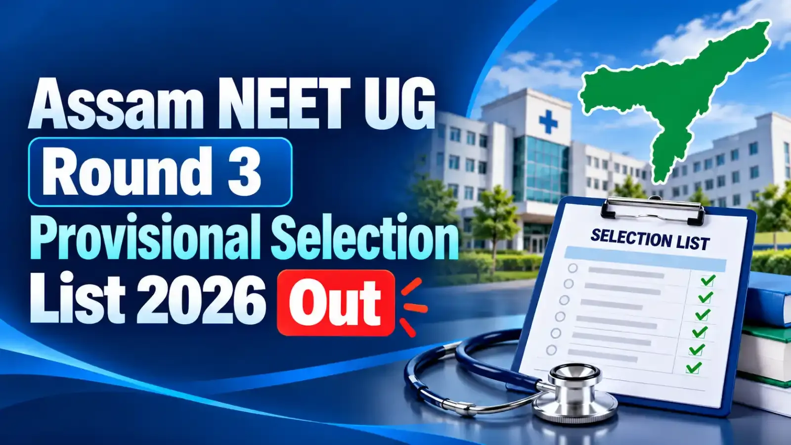 Assam NEET UG Round 3 Provisional Selection List 2026 Released: Candidates can now check the provisional selection list for Round 3 MBBS/BDS admissions in Assam.