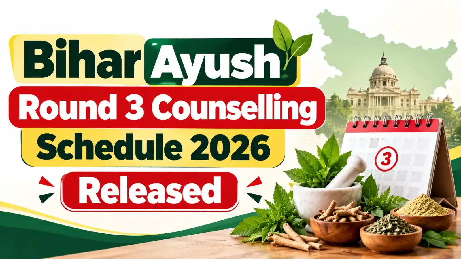 Bihar AYUSH Round 3 Counselling Schedule 2026 has been released. Candidates can check the important dates for registration, choice filling, seat allotment and admission through the official counselling portal.