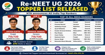 Re-NEET UG 2026 Topper List Released: Aryan Gupta and Panshul Bansal Secure Top Ranks